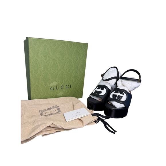 Gucci NIB Interlocking G Leather Platform Sandals in Black Size 40.5 - Picture 2 of 13